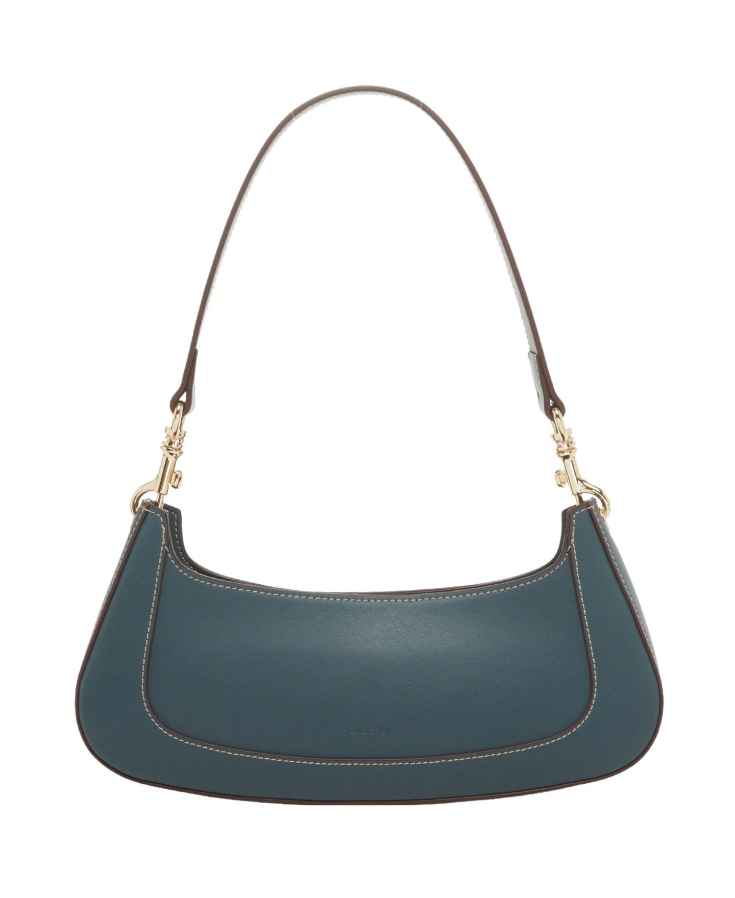East West Teal Blue Leather Baguette Shoulder Bag