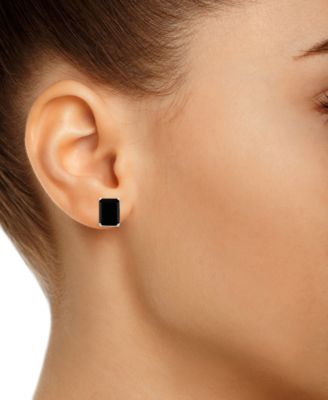Black Onyx Stud Earrings in 14k White Gold (Also in Aquamarine)