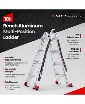 18 Foot Reach 5 in 1 Multi Position Aluminum Step Ladder, Silver
