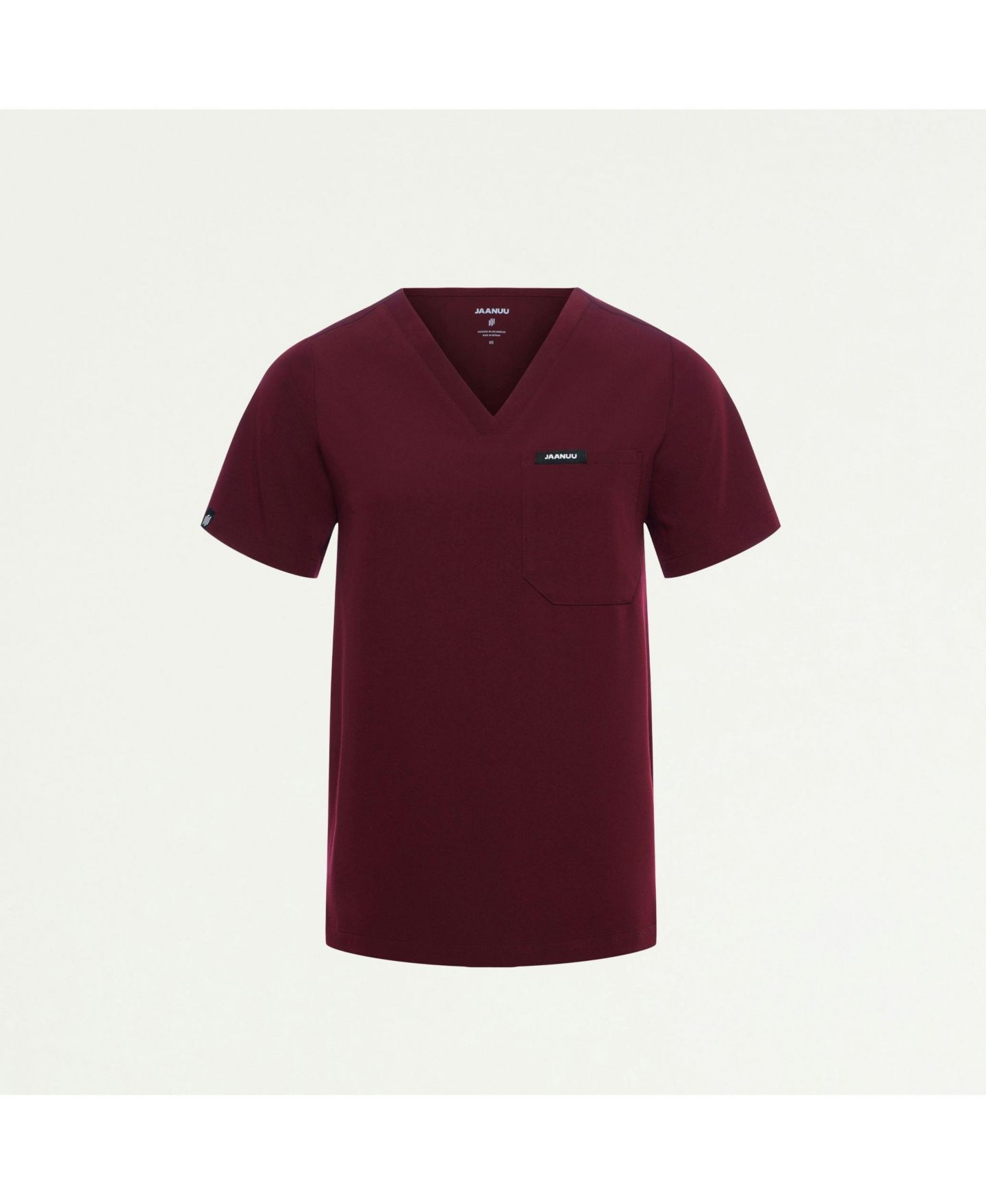 Женский топ Jaanuu Classic V-Neck Scrub with 1 Pocket, цвет: Бордовый — фото 2