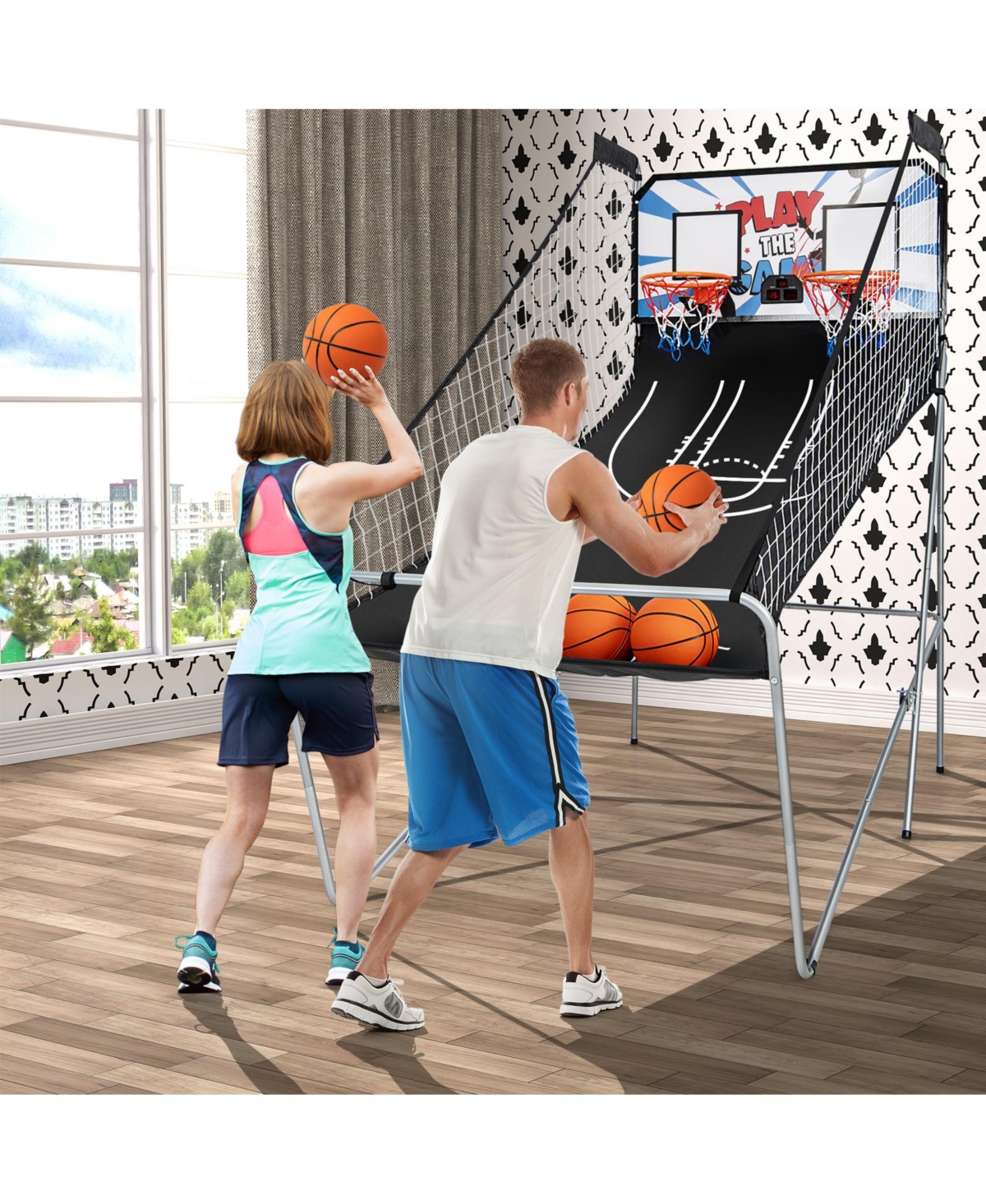 Hongge Indoor Electronic Double Basketball Game with Led Scoring and 4 Balls