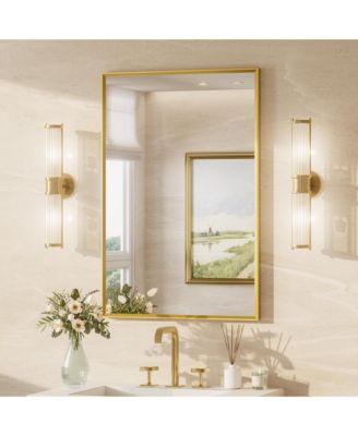Inch Brushed Gold Bathroom Vanity Mirror Metal Framed Over Sink Wall Mirror Horizontal/Vertical