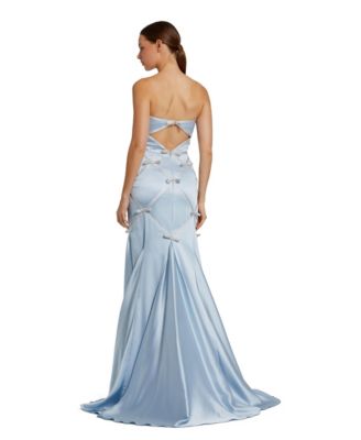 Women's Strapless Satin Mermaid Gown With Bow Details