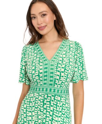 Women's Framed V-Neck Flutter-Sleeve Flare Dress