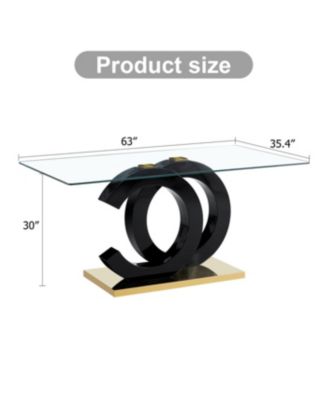 Glass Dining Table with OC-Shaped Black MDF Legs & Gold Base