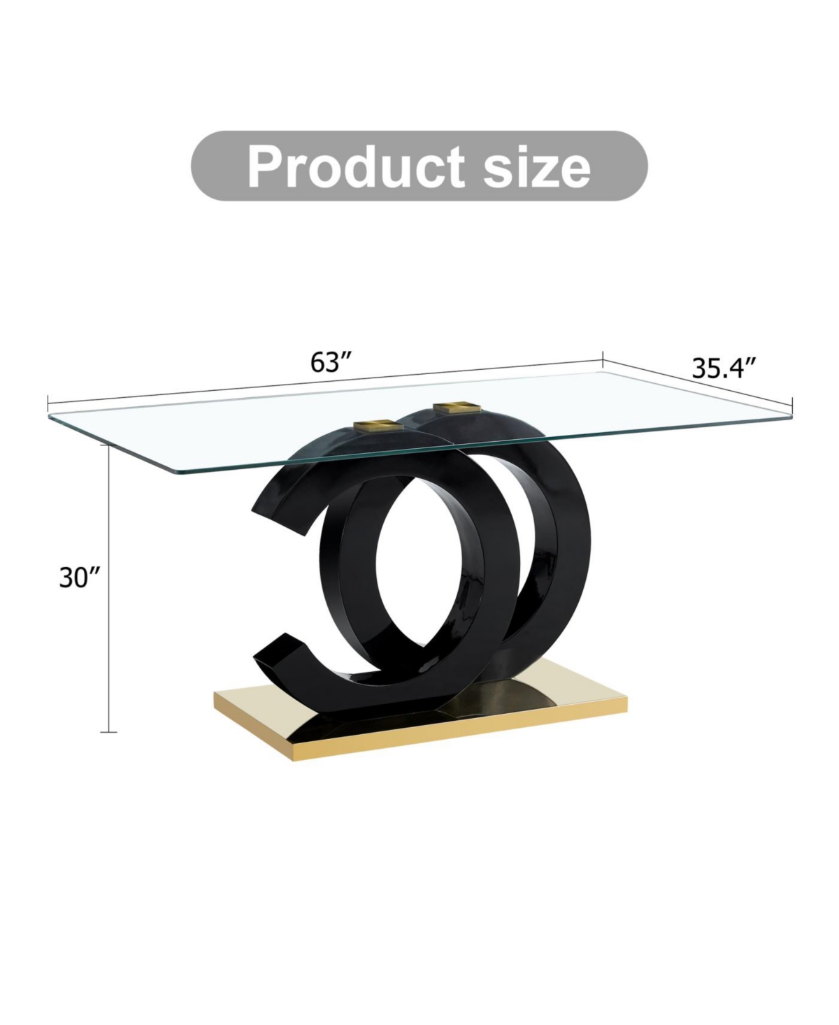 Streamdale Furniture Glass Dining Table with Oc-Shaped Black Mdf Legs & Gold Base