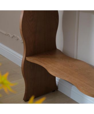  Whisper of Waves Modern Console Table w/ White Marble-Pattern Top, Walnut Brown