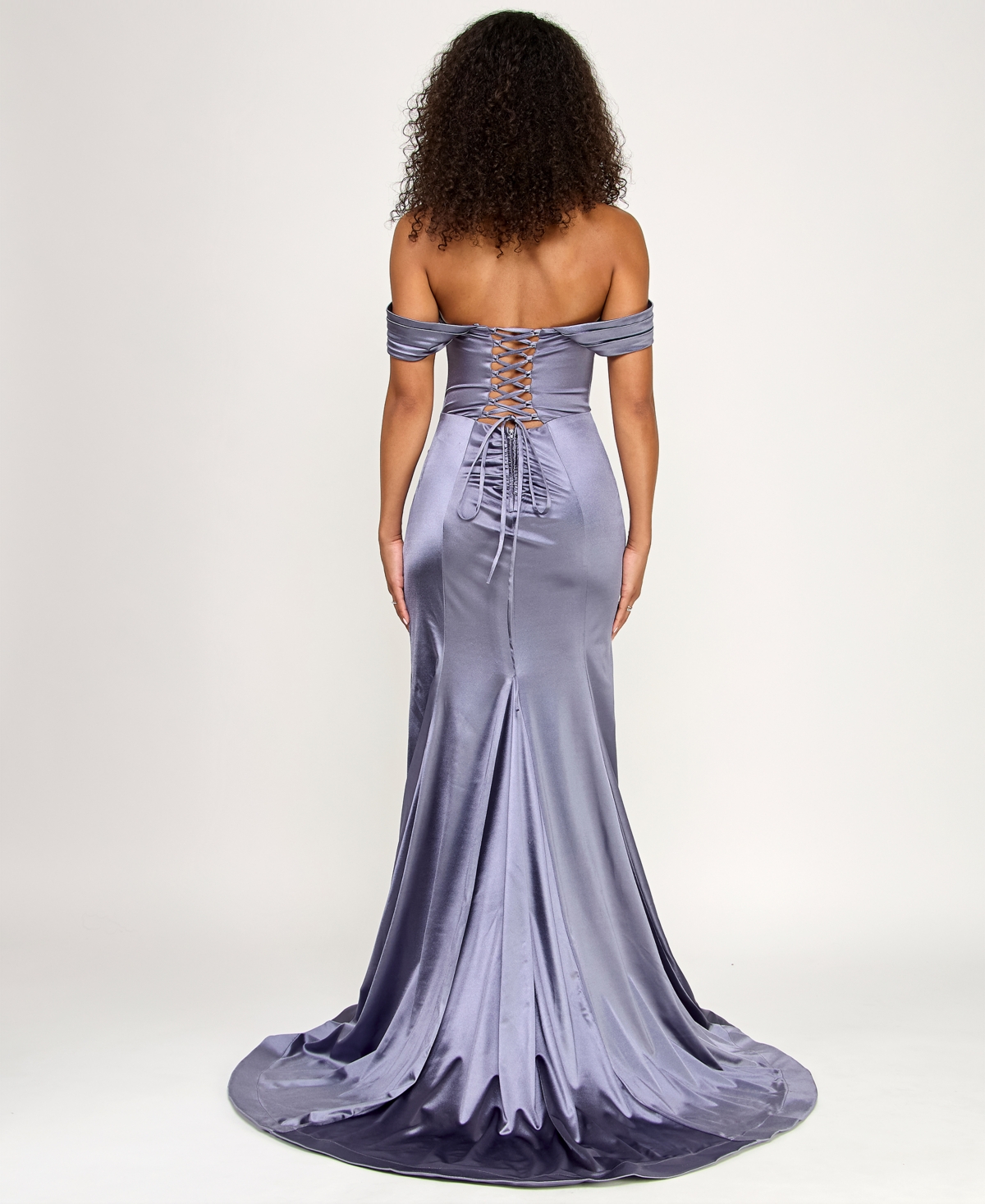 Emerald Sundae Juniors' Satin Off-The-Shoulder Ball Gown