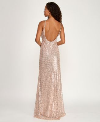 Juniors' Sequin Scoop Neck Gown