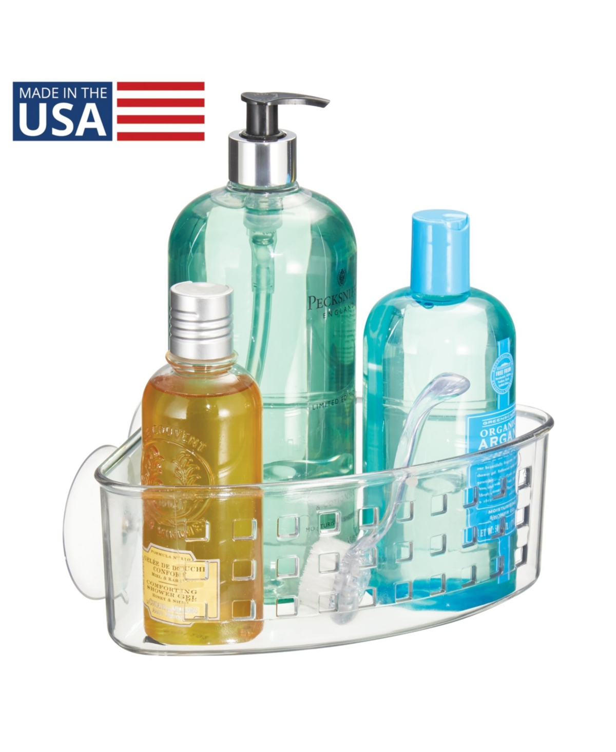 iDesign Plastic Suction Corner Shower Basket for Bathroom