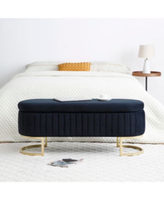 Streamdale Velvet Oval Upholstered Storage Bench with Golden Metal Legs, Black