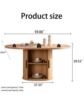  59 Inch Oval Dining Table for 4-6 with 2-Layer Storage Shelf and Wood Slide Door