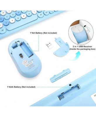 Wireless Keyboard & Mouse Combo, Typewriter Style with Round Keycaps, 2.4GHz for Computer, Desktop, Laptop - Blue