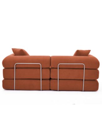 Modular Sofa Bed for Apartments, Convertible, Removable Armrests, Orange