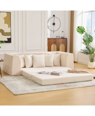 Streamdale Corduroy Convertible Sofa Bed with 5 Pillows, No Assembly, Side Pocket