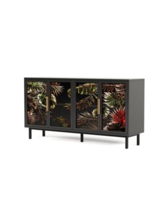 Streamdale 60.3" 4-Door Buffet Cabinet, Glazed Art Storage, Retro Console Table