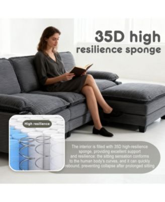 3+1 L-Shaped Corduroy Sofa with Ottoman, Cloud Couch for Living Room.