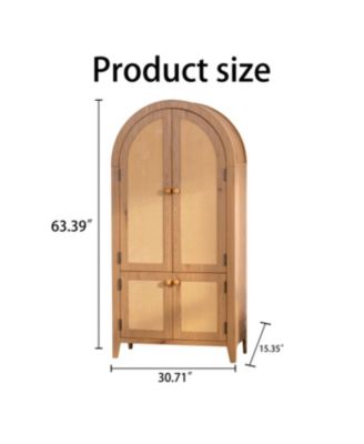 Streamdale Arched Kitchen Pantry Cabinet, 63.39" Tall Rattan Storage Cabinet