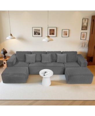 Streamdale Modular U-Shaped 4-Seater Sofa, 132-inch, Reversible Chaise, Gray Corduroy