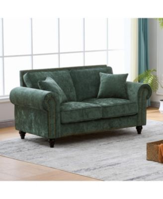 Streamdale 63" Modern Chenille 2-Seater Sofa with Rolled Arms, Wood Legs, Green