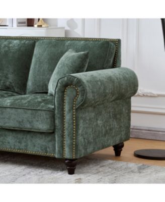 Streamdale 63" Modern Chenille 2-Seater Sofa with Rolled Arms, Wood Legs, Green