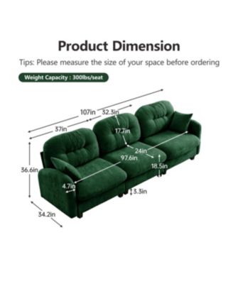 Streamdale Three-Seater Modular Sectional Couch, Soft Chenille Fabric, Green