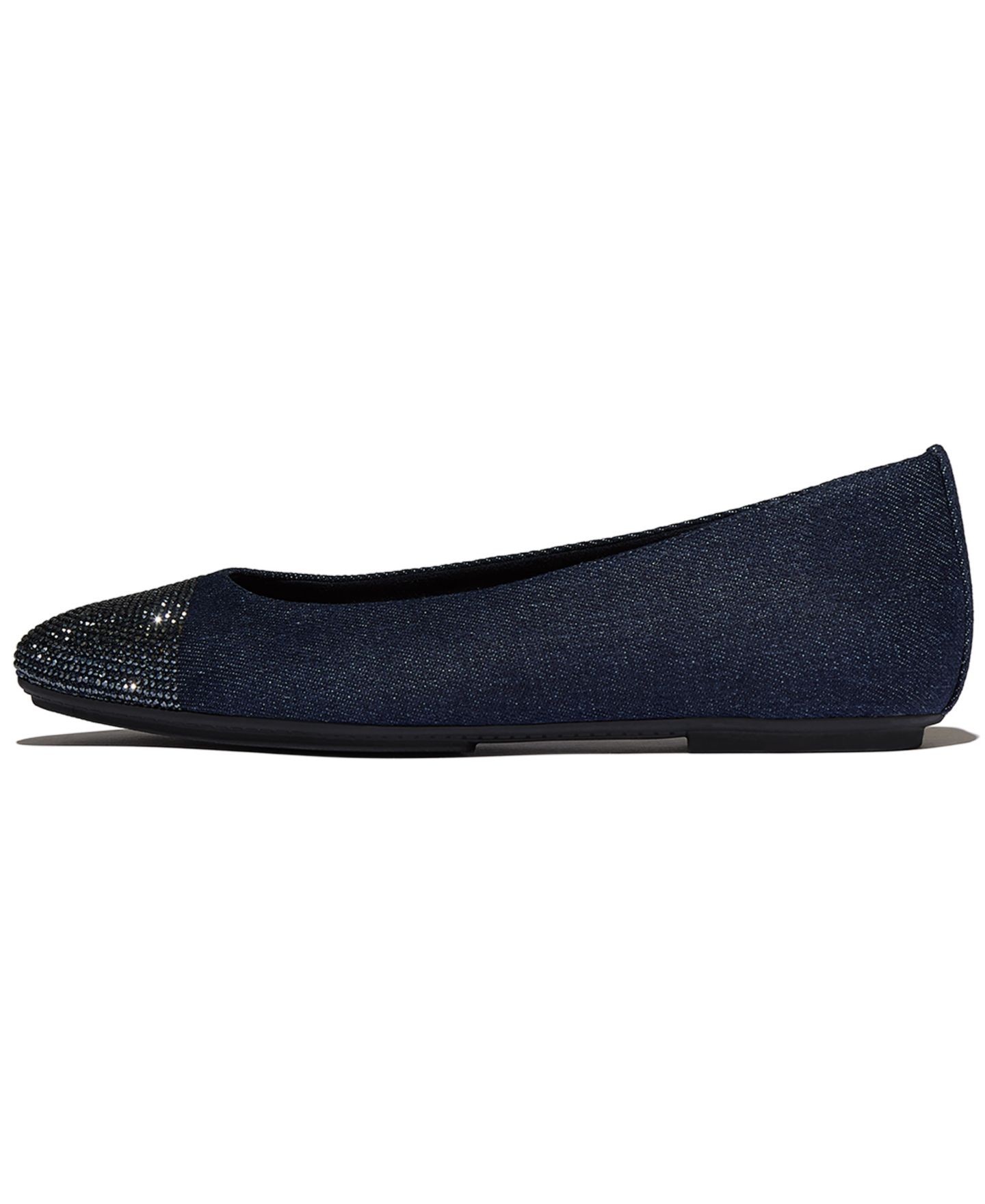 Женские джинсовые балетки FitFlop Delicato с кристаллами и мысом, цвет: Тёмный джинсовый — фото 6