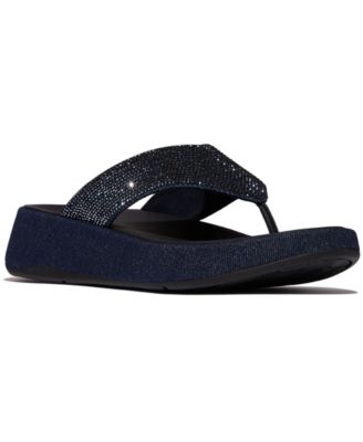 Women's F-Mode Toe-Post Denim and Hotfix Slip-On Sandals