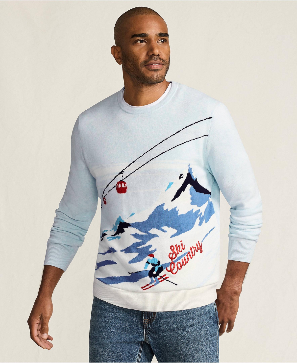 Lands' End Men's Long Sleeve Fine Gauge Holiday Crew Neck Sweater