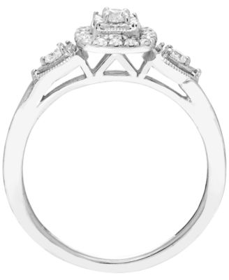 Diamond 3-Stone Halo Ring (1/4 ct. t.w.) in 10k White Gold