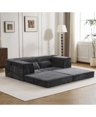 Compression Sofa, Convertible Floor Sofa Bed, Modern Oversized Loveseat, Dark Grey