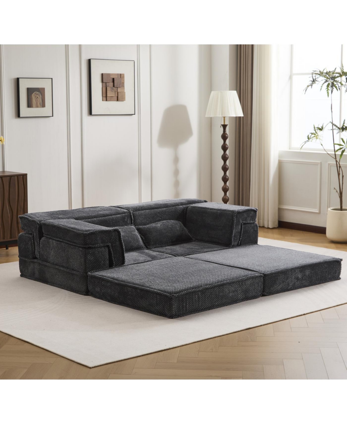 Streamdale Furniture Compression Sofa, Convertible Floor Sofa Bed, Modern Oversized Loveseat, Dark Grey