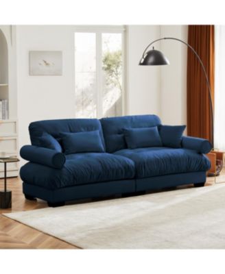 Modern Blue Velvet Two-Seater Sofa with Pillows