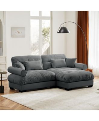 Streamdale Oversized Modern Velvet Two-Seater Sofa with Ottoman & Pillows, Grey