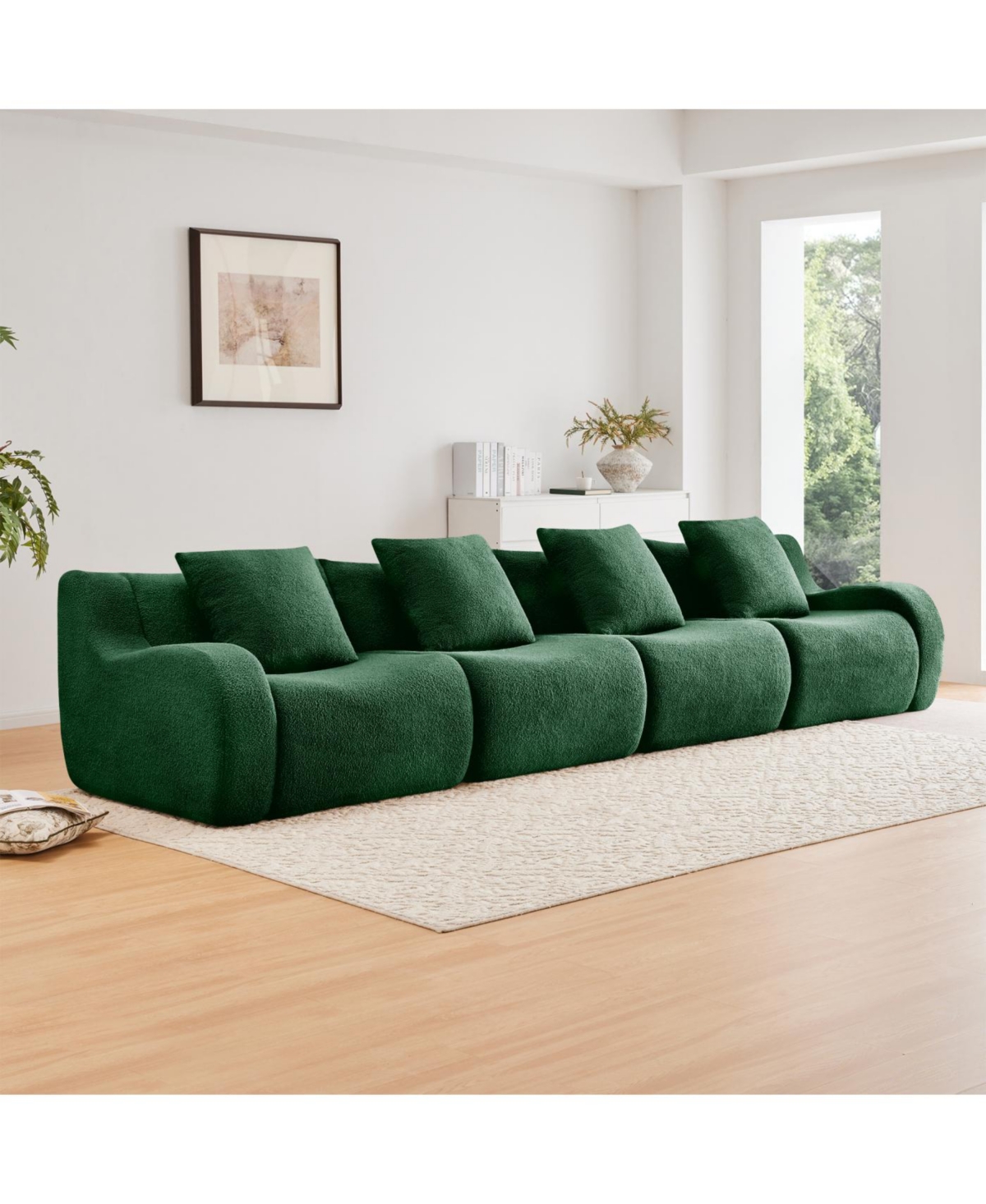 Streamdale Furniture 4-Seat Boneless Sofa, Teddy Fabric, No Assembly, Curved Armrest, Green