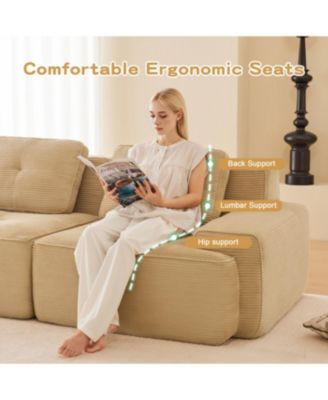 Streamdale Modern L-Shaped Corduroy Sectional Sofa with Movable Ottoman, Camel