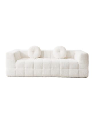 Modern Boneless Couch with Two Throw Pillows, Checkered Fabric Sofa