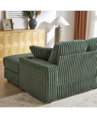 Streamdale 84Inch Corduroy 3-Seater Sofa with Pillows, Ottomans, Storage & Cup Holders