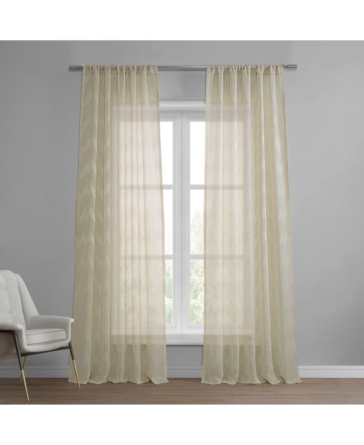 Half Price Drapes Sirius Striped Patterned Faux Linen Sheer Curtain