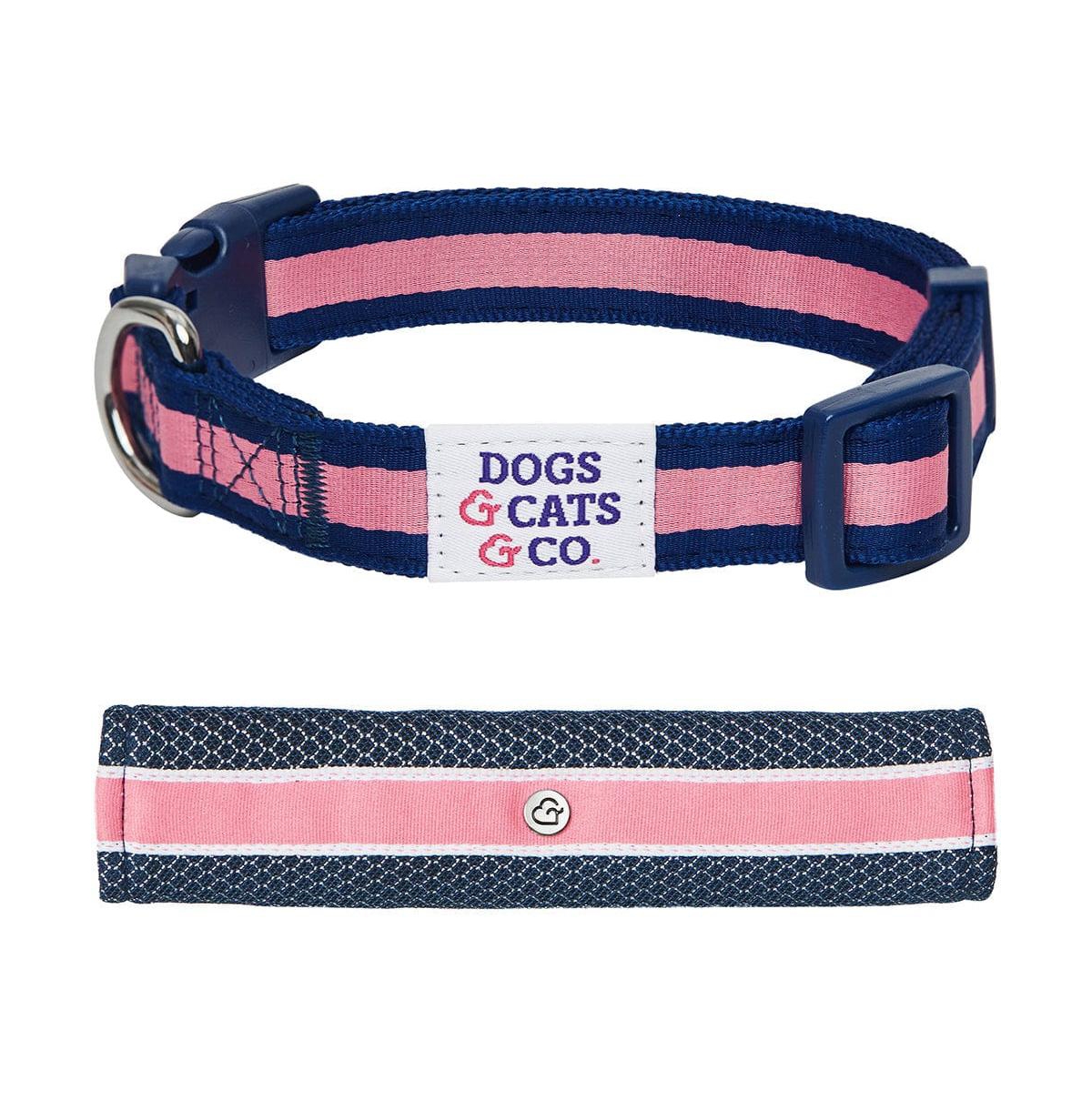Dogs & Cats Co. Striped Dog Collar with Removable Padded Comfort Cover Red and Pink