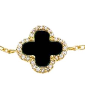 Pave Outlined Gold Plated Four Leaf Clover Bracelet