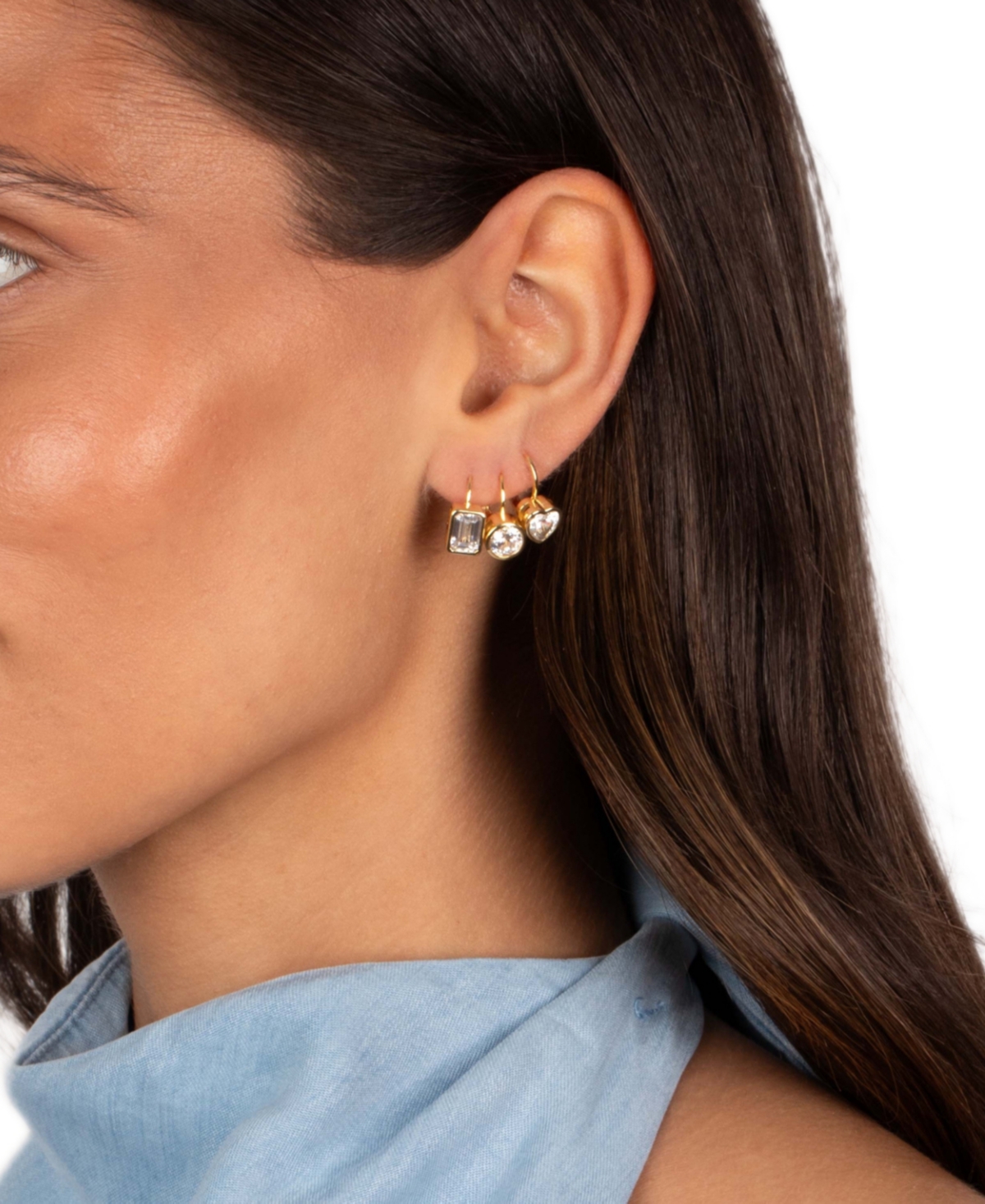 by Adina Eden Cubic Zirconia Gold Plated Gold Plated Bezel Emerald Baguette Huggie Earrings