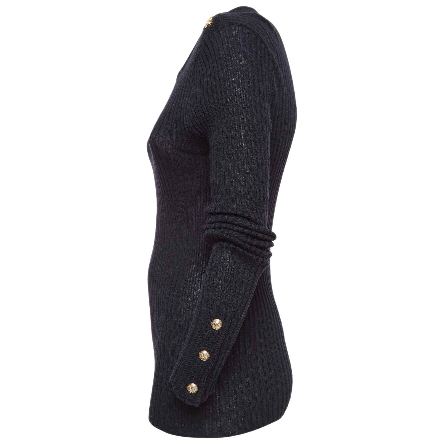 Women's Black Rib Knit Button Detail Sweater