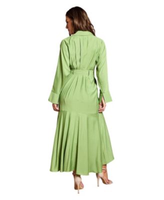 Women's Twill Long Sleeve Wrap Dress With Belt