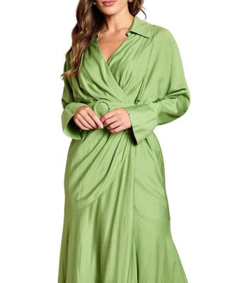 Women's Twill Long Sleeve Wrap Dress With Belt