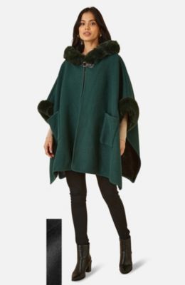 Women's Hooded Fur Cape Jacket