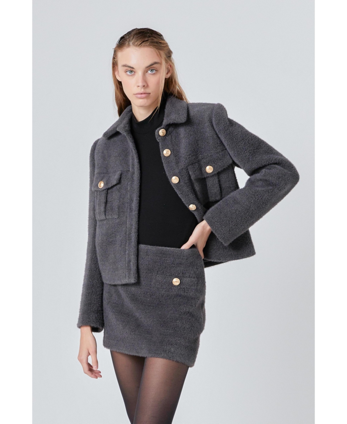 endless rose Women's Soft Brushed Buttoned Jacket