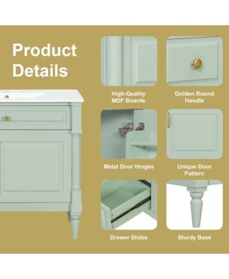 Bathroom Vanity with Ceramic Sink Flip Drawer Adjustable Shelf