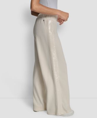 Women's Mid-Rise Sequin Detail Wide Leg Pants