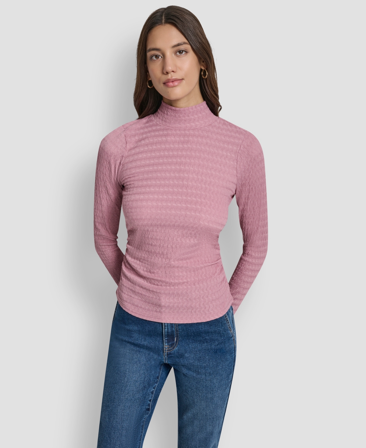 Dkny Jeans Women's Ripple Lace Mock Neck T-Shirt